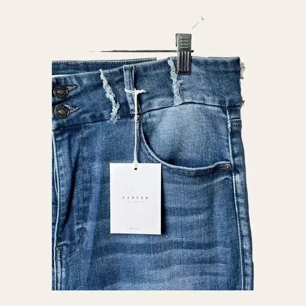 1269. KANCAN HIGH WAISTED SUPER SKINNY DENIM JEANS SIZE 15/31 FACTORY DISTRESSED